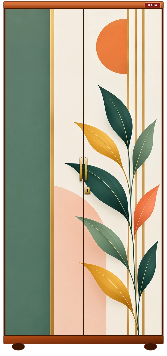 The Nordic Sage - Scandinavian Botanical & Terracotta Sun Raja Steel Almirah
