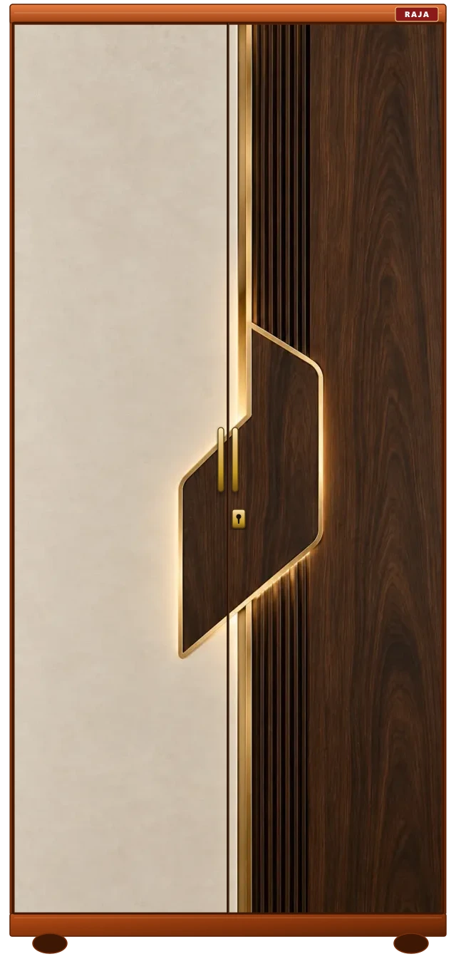 Architectural Smoked Oak - Illuminated Handle Chevron & Fluted Slats Raja Steel Almirah