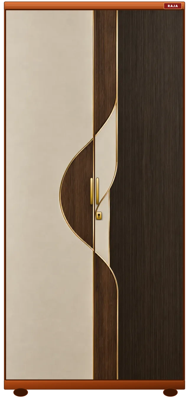 The Fluid Ribbon & Walnut - Dual S-Curve Waves & Vertical Smoked Timber Raja Steel Almirah