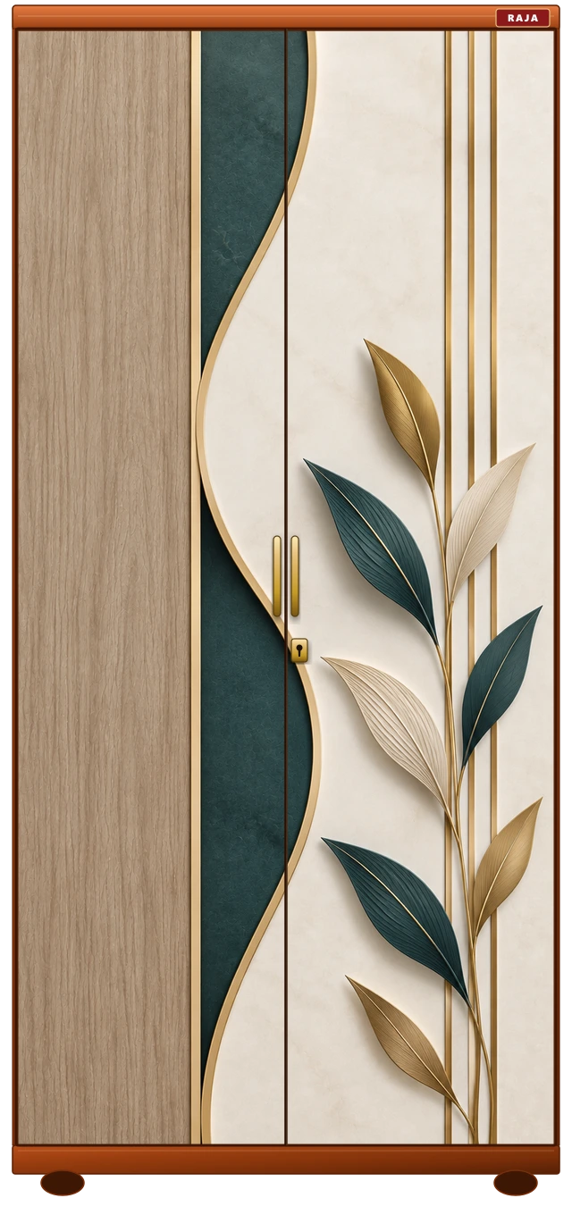 Blonde Ash & Emerald - Curved Organic Wave & Champagne Foliage Raja Steel Almirah