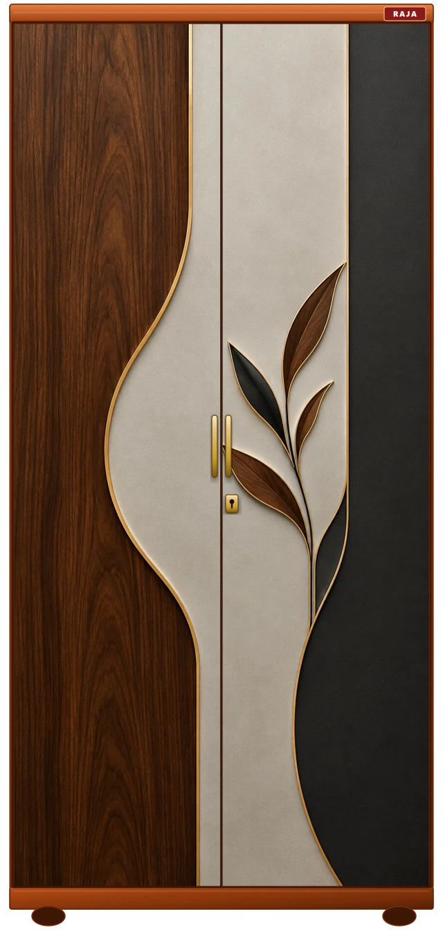 The Imperial Walnut - Japandi Organic Wave & Bronze Leaf Sprig Raja Steel Almirah