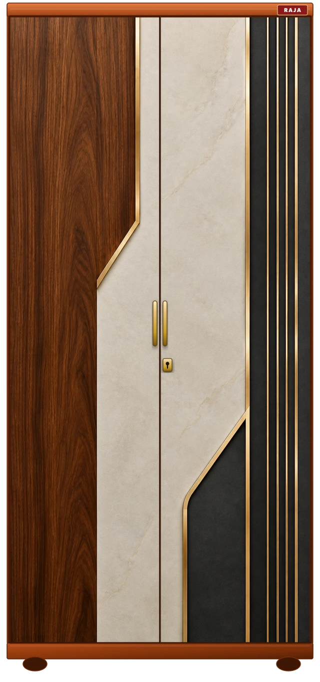 Architectural Fluted Stone - Modern Minimalist & Dark Timber Accents Raja Steel Almirah