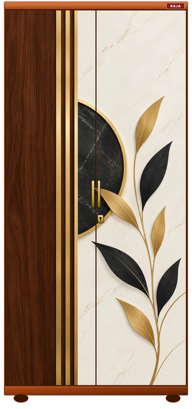 Calacatta Gold & Nero - Triple Fluted Brass & Marquina Inlay Raja Steel Almirah