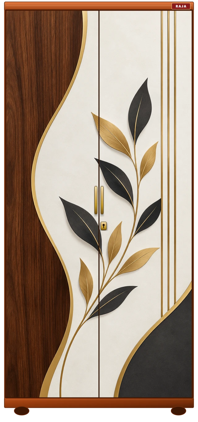 Walnut S-Curve Flora - Gold & Slate Botanical Harmony Raja Steel Almirah