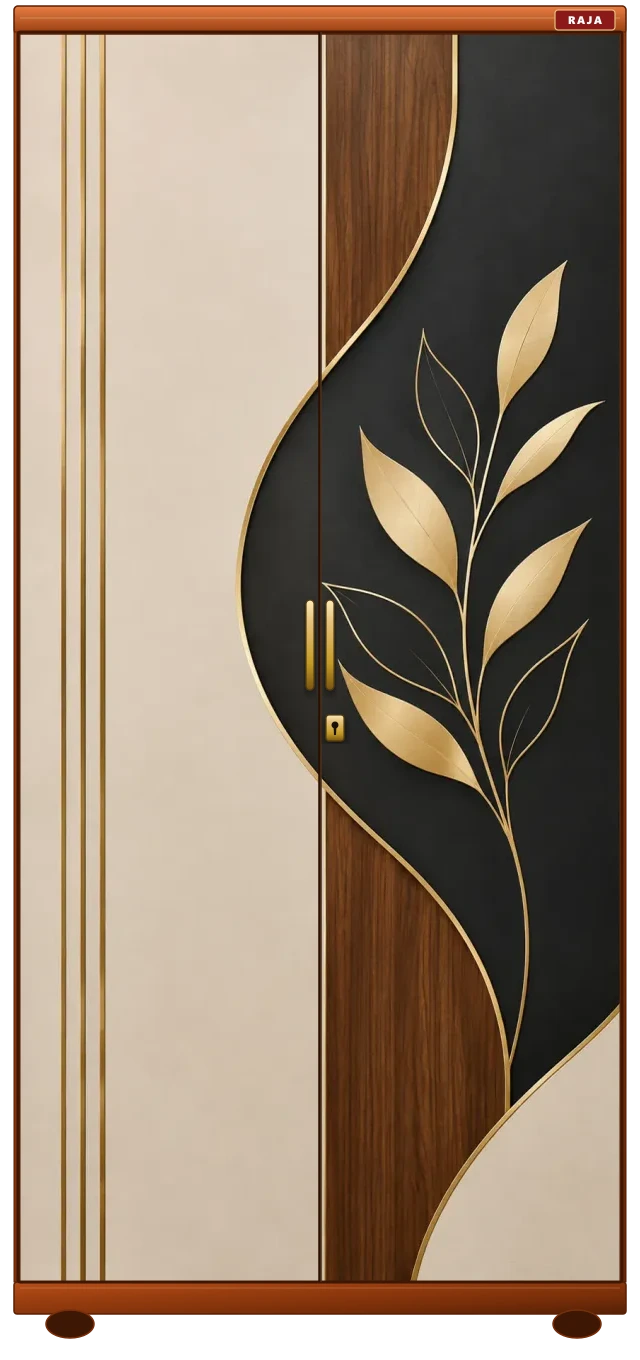 The Botanical Laurel - Golden Leaf Sprig & Dual-Tone Timber Raja Steel Almirah