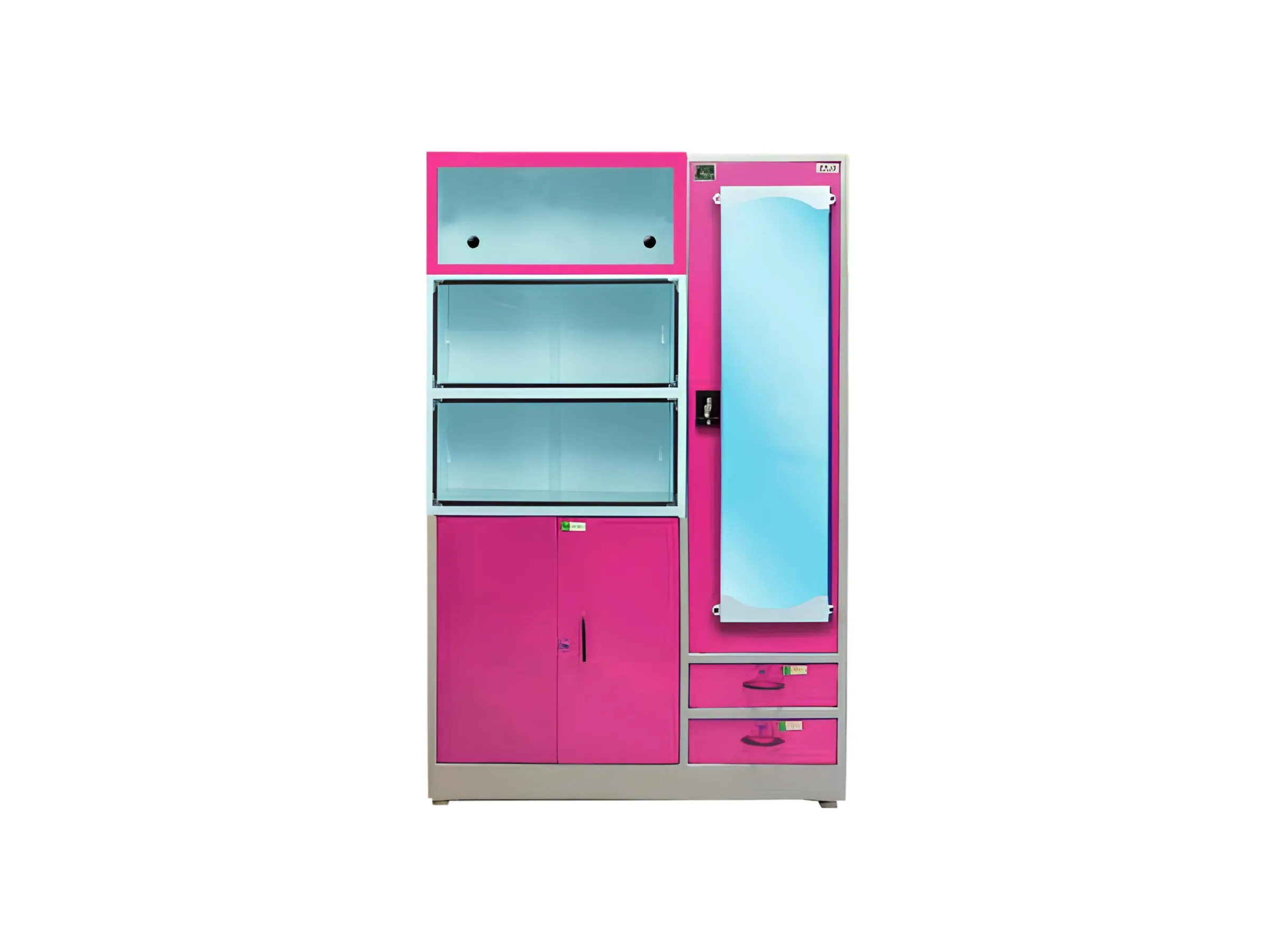 Showcase - 2 Sliding with Go-Up Book Case & Two Drawers - Raja Steel Furniture