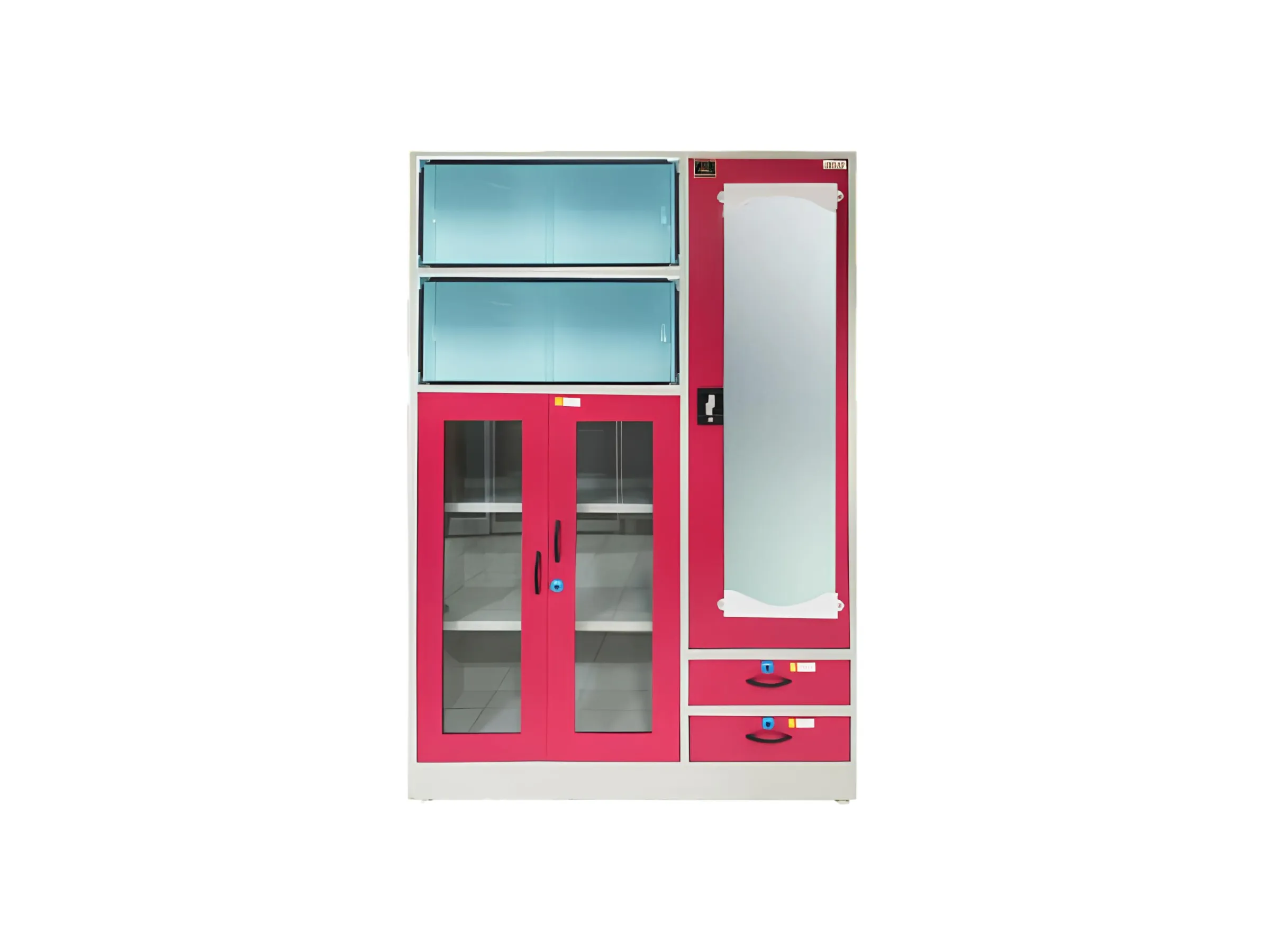 Showcase - 2 Sliding with Glass Door & Two Drawers - Raja Steel Furniture